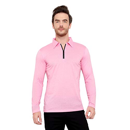 Image of Men's Cotton Blend Full Sleeve Zip Neck Polo T-Shirt (Pack of 1)