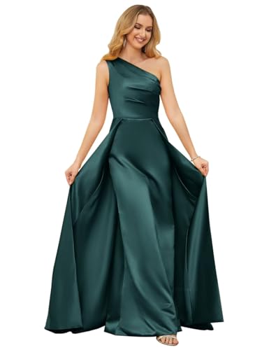 Satin Mother of The Bride Dresses for Womem One Shoulder Prom Dress 2025 Ruched Floor Length Formal Evening Party Dress