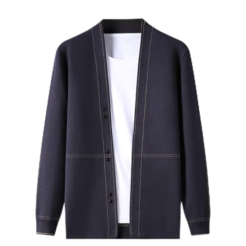 Men's V Neck Knitted Sweaters Vintage Striped Long Sleeve Cardigan Wool Blend Cable Knit Sweater With Button