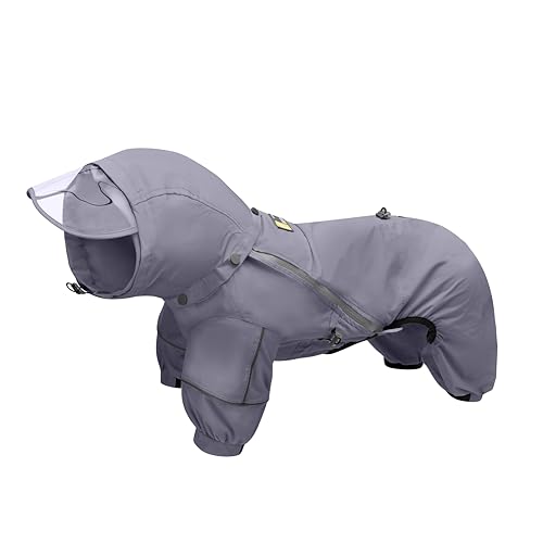 WOOFO Full-Coverage Dog Raincoat, Lightweight, Comfortable, Adjustable & Easy to Wear Dog Rain Jacket, Detachable Cap, Reflective Strip (Grey, 2XL)