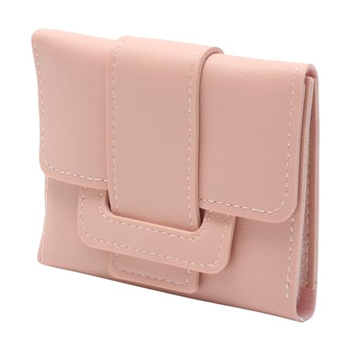 1Pcs Simple Wallet 3-Fold Solid Drawstring Card Case PU Leather Pink 11x9cm2