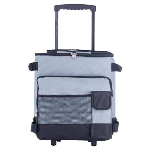 Enfriador grande con ruedas y tirador, 43 L, impermeable, bajo ruido, plegable, cierre de cremallera con múltiples bolsillos, enfriador aislado para exteriores (gris)