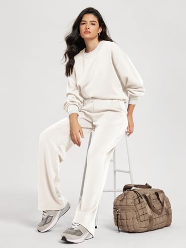 Image of ODODOS Modal Soft Long Sleeve Cropped Sweatshirts for Women Oversized Crew Neck Pullover Crop Top