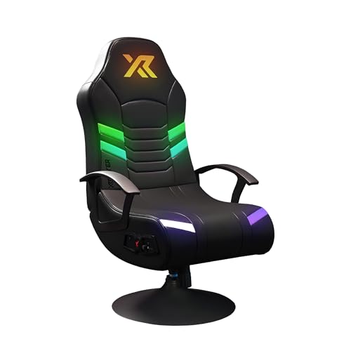 X-Rocker Aries RGB 2.1 Pedestal Stereo Audio Gaming Chair - Neo Motion Sync App Controlled LED Lights Immersive Sound Folding Wipe-Clean Faux Leather for Kids & Teens - Black - Exclusive