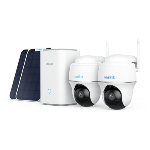 Reolink Kit Telecamere Wi-Fi Esterno Senza Fili 2K con Pannello Solare, Rilevamento Persone Veicoli, 360° PTZ, Visione Notturna, Archiviazione Locale, Nessun Abbonamento, 2 Argus PT Lite + Home Hub