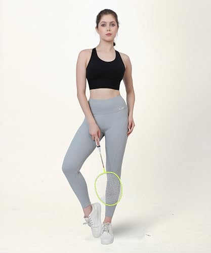 Image of GLAMORAS Women's Polyester Spandex High Waist Gym Leggings with Side Pocket, 4-Way Stretch, Squat-Proof, Moisture-Wicking Workout Tights for Running, Gym, Fitness, Training, Yoga & Activewear