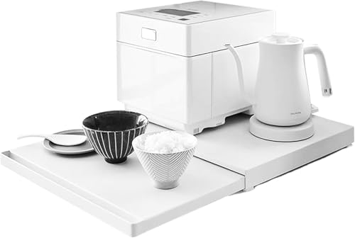 キッチン 家電下スライドテーブル レンジ下 スライドテーブル 一時的作業台 電子レンジトレー 炊飯器 スライドテーブル 狭いキッチン 調理スペース 拡張 レンジ下 引き出しスライド棚 約幅47×奥行36-62×高さ4cm (White 白)