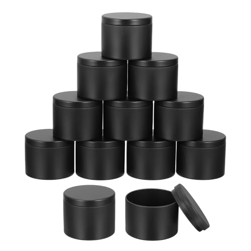QUARKZMAN 12 Piezas De Latas Para Velas De 4 Onzas, Recipientes Vacíos Para Velas Con Tapas Para Hacer Velas, Negro