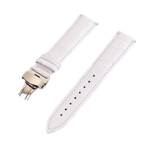 [LZVTWXJPW] 12 14 16 18 19 20 21 22 24mm Leather Watch Strap With Butterfly Buckle For Watch Band Watch Accessories With Tool(Wh