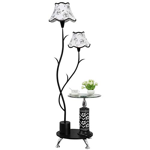 Lámpara de pie moderna de tela en color negro con mesa de café integrada para sala de estar 2