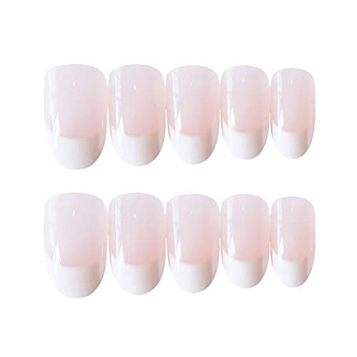 JINDIN 24 Sheet French Fake Nails Medium Long False Nails Full Cover For Women Nail Art Decals