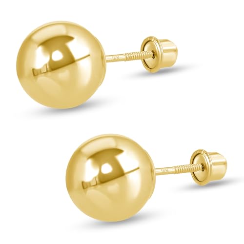14k Real Gold Ball Stud Earrings for Women & Men (2mm-8mm Diameter) - Real 14k Gold, Secure Screw Back Design