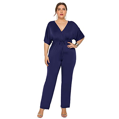 pedkit Mulheres Plus Size Macacões Batwing Mangas Decote Em V Profundo V Cordão Voltar Cintura Alta