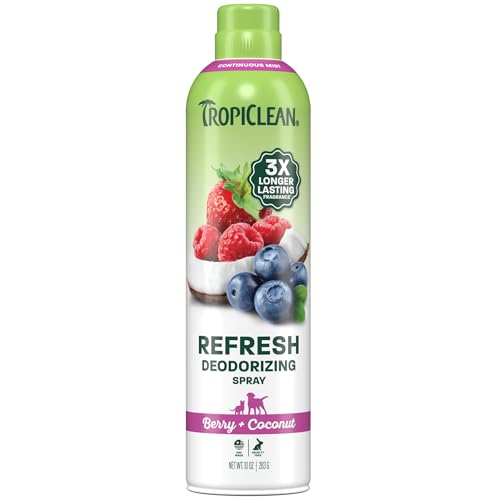 TropiClean Dog Perfume, Berry & Coconut Scented Dog Deodorizing Spray, 3X Long-Lasting Scent, After Bath Cologne & Detangling Spray, 10oz