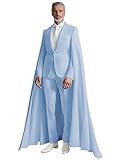 JBAWIE Sky Blue Coat Pants for Host Men Single Breasted Prom Tuxedos with Long Cape 2 Pieces Peak Lapel Suits with Cloak Size 34