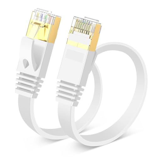 TBMax 10m Netzwerkkabel Flach Cat 7 Ethernet Kabel 10 Gbit/s - Gigabit Lan Kabel 10meter - RJ45 Patchkabel STP kompatibel mit PC, Router, TV, Switches, Modem, wei&szlig;