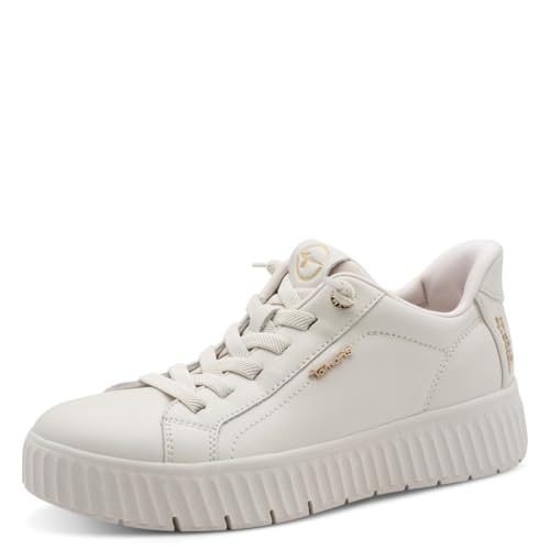 Tamaris Damen Wide FIT Damen Step IN Leder Sneaker flach zum Schlupfen, weiß (Offwhite), 40 EU
