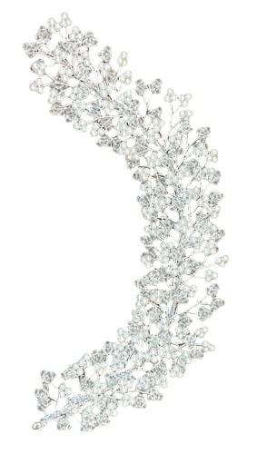 Image of Samyak Crystal Pearl Hair Vine Tiara Hair Accessory Headband Headdress Hair Jewellery For Women | Hair Pin | Bun | Hair Clip For Bridal Wedding Functions Bridesmaid, Silver, Pack of 1