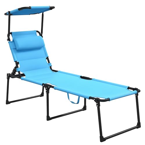 Outsunny Outdoor Lounge Chair, Adjustable Backrest Folding Chaise Lounge, Cushioned