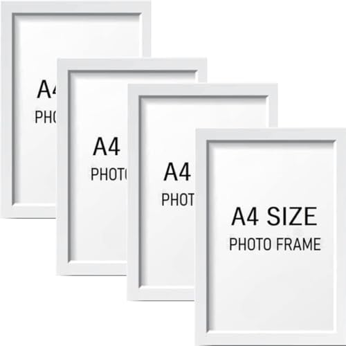 Image of A4 Size Photo Frames - Wall & Tabletop Display, Lightweight Black Frame Khali Frame /A4 Size, 9X12inches (4, White)