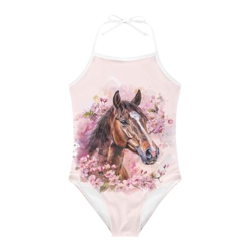 Image of Cute Backless One Piece Swimsuits for Girls Adjustable Halter Strap Bathing Suit Beach Swimwear for Girls