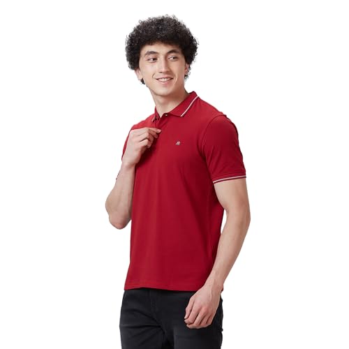 Image of Raymond Contemporary Fit Pure Cotton Solid Pattern Polo Neck Casual T-Shirt