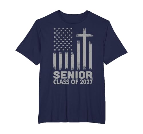 Senior Class of 2027 USA Flag Christian Graduation 2027 T-Shirt, Men's Big and Tall, Navy Blue, 6X Tall