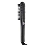 Hair Straightener Brush,Ionic Hot Comb for Women with 20s Fast Heating, Anti-Scald & Dual Voltage,Straightening Brush for Curly & Frizzy Hair (Black, Medium)