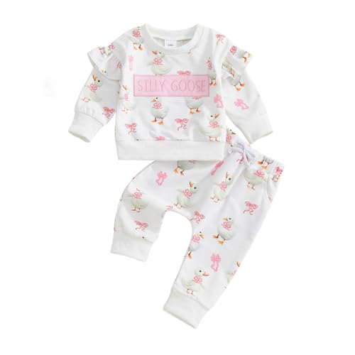 Toddler Baby Girl Fall Winter Clothes Silly Goose Long Sleeve Sweatshirt Tops Pants 2Pcs Set Farm Goose Outfit