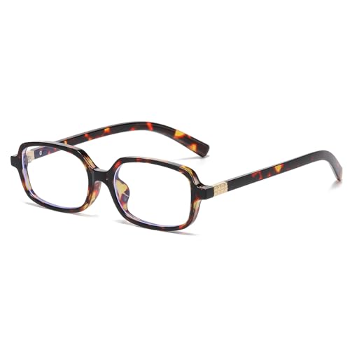 Image of Square Blue Light Blocking Glasses Retro Rectangle Glasses for Women Men Small Fashion Vintage Eyeglasses (Leopard)