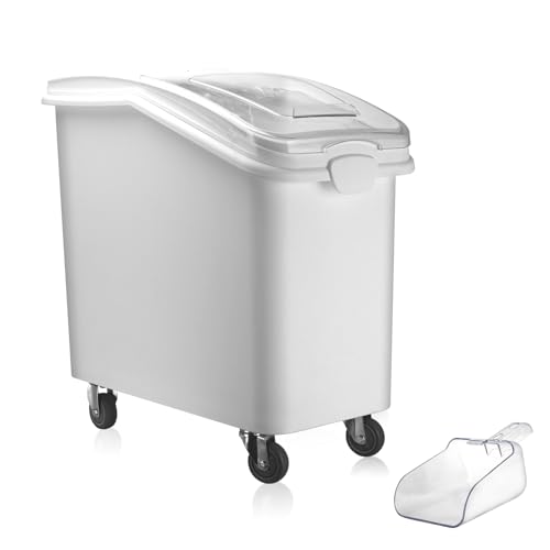WELKOR 26.93 Gallon Commercial Flour Bin with Locking Wheels,Mobile Ingredient Storage Container,Holds 227lb Sugar /149lb Flour,Kitchen & Pantry Organizer