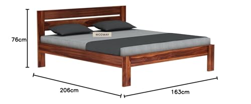 Image of Solid Sheesham Wood Queen Size Bed Without Storage | Wooden Double Bed Cot Palang for Bedroom Living Room Furniture (Honey Finish)