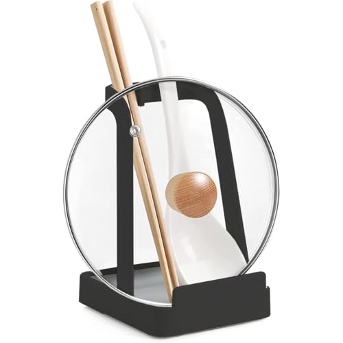 Rievem Löffelablage mit Deckelhalter – Stabiler Kochlöffel- & Topfdeckelständer aus Stahl, Ablage für Löffel, Schneidebrett, Tablet –...