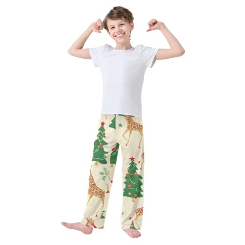 ZZXXB Xmas Tree Giraffe Boys Long Pants Soft Trousers Elastic Waist Kids Lounge Bottoms with Pockets S-XL3