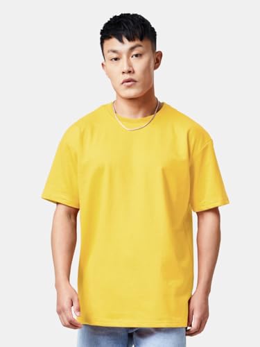 Image of crazymonk Oversized Baggy Fit Drop Shoulder Half Sleeves Round Neck Solid Pure Cotton T-Shirt for Men