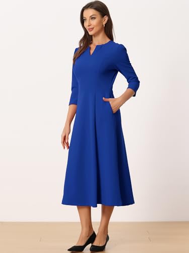 Image of Allegra K Womens 3 /4 Sleeve A-Line Business Work Formal Midi Dress