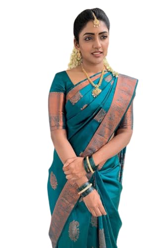 Image of C J Enterprise Women's Banarasi Saree Pure Kanjivaram Style Silk Saree With Blouse Piece for Wedding (Shiv-1)