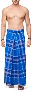 India Handloom 100% Cotton Checked Lungis/Dhoti/Sarong/Wrap lungi for Men - (Size_2.25 Meter- Pack of 3 Blue