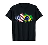 Brazil American Flag Heart T-Shirt Brazilian American Love Women Kids Men T-Shirt