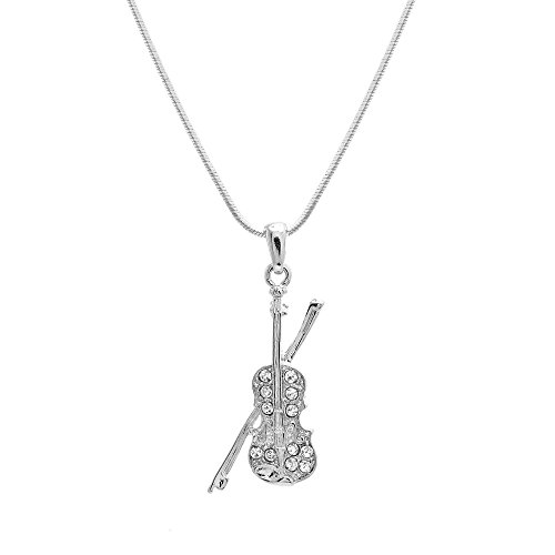 chelseachicNYC Crystal Violin and Bow Necklace Silver