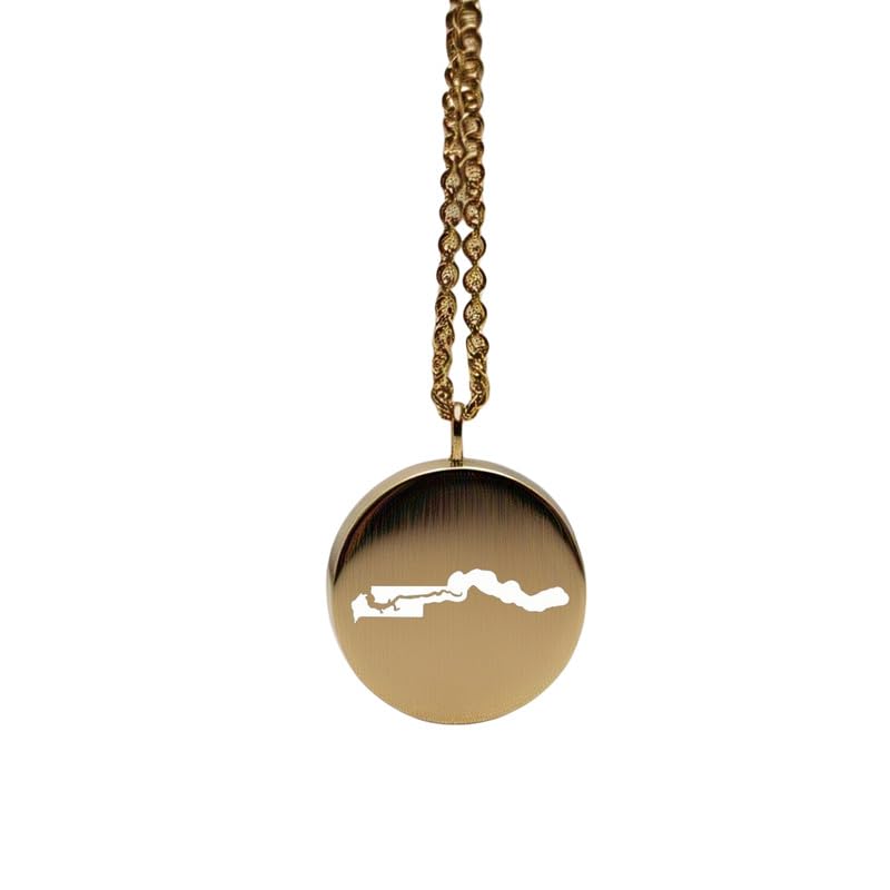 Pendentif carte de la Gambie en argent sterling plaqué or 14 carats, forme ronde de 24 mm et épaisseur de 1,5 mm, breloque Terre, bijou de voyage délicat | Médaillon gravé Aventure | LKB_MAP_449