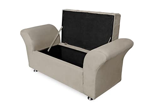 Recamier Calçadeira Baú Veneza King 195 cm Suede Bege DL Decor