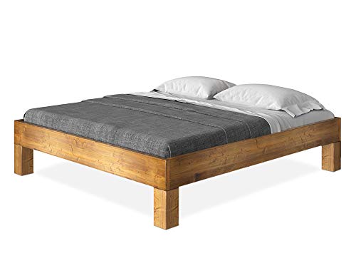 CURBY Massivholzbett Holzbett Doppelbett 4-Fuß-Bett ohne Kopfteil aus massiver THERMO -Fichte, hochwertige Verarbeitung, einfacher Aufbau, Made in Germany, 160 x 200 cm, vintage, Standardhöhe