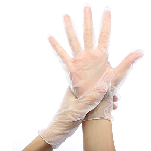 Preisvergleich Produktbild 200 Stück Einweghandschuhe m Puderfreie, Einmalhandschuhe Latexfreie Einweghandschuhe m Vinyl Transparente Handschuhe Lebensmittelqualität für Lebensmittel