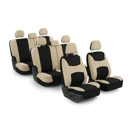 Image of FH Group Automotive Seat Covers Light & Breezy Flat Cloth Seat Cover Three Row Set Beige, Airbag and Split Rear Car Seat Cover Universal Fit Interior Accessories Cars Trucks SUV Car Accessories