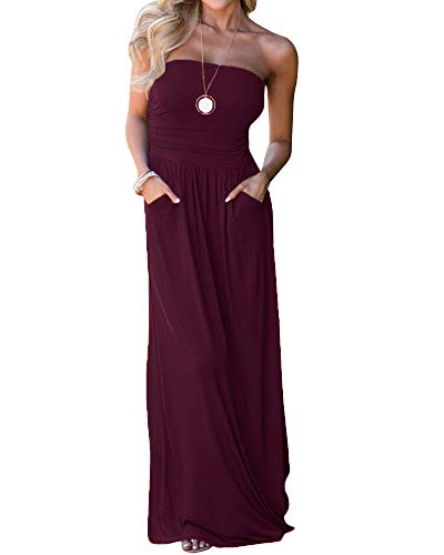 Image of Womens Off The Shoulder Maxi Dresses Summer Strapless Bandeau Long Dress with Pockets