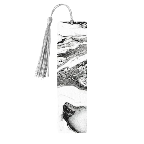 黒と白の大理石プリント タッセル付き木製しおり 読書ページマーカー ブックマーク 男性女性へのギフトに