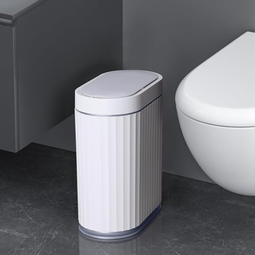 Image of jinligogo ELPHECO Touchless Trash Can with Lid, 2 Gallon / 7.5 Liter Small Automatic Motion Sensor Garbage Bin, Slim Rectangular Plastic Wastebasket for Bathroom, Bedroom, Kitchen, Office (Grey)