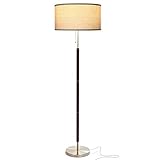 Brightech Carter LED Floor Lamp, Drum Shade with Walnut Wood Finish, Great Living Room Décor, Mid-Century Light for Living Rooms & Offices, Mid Century Modern Lamp for Bedroom