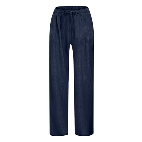 Girls Cotton Linen Pants Summer Wide Leg Casual Loose Trousers Drawstring High Waist Palazzo Pants with Pockets2